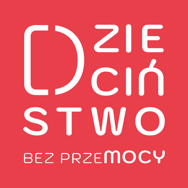 Logo z białym napisem na czerwonym tle: Dzieciństwo bez przemocy